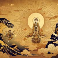 Mythlok - Amaterasu illustration Amaterasu with Tsukuyomi and Susanoo