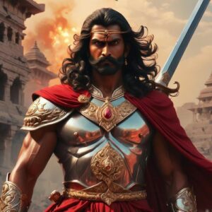 Indian warrior Ashwatthama standing in a battlefield