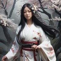 Mythlok - Izanami Japanese goddess Izanami standing in a Japanese forest