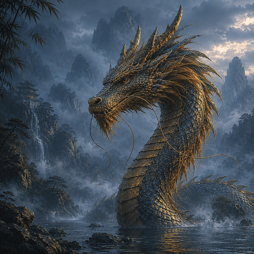 The Chinese Dragon of the East, Qinglong emerging from water