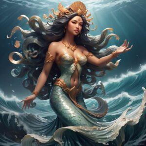 Image of the sea goddess Aman Sinaya, protector of fishermen and ruler of waves.