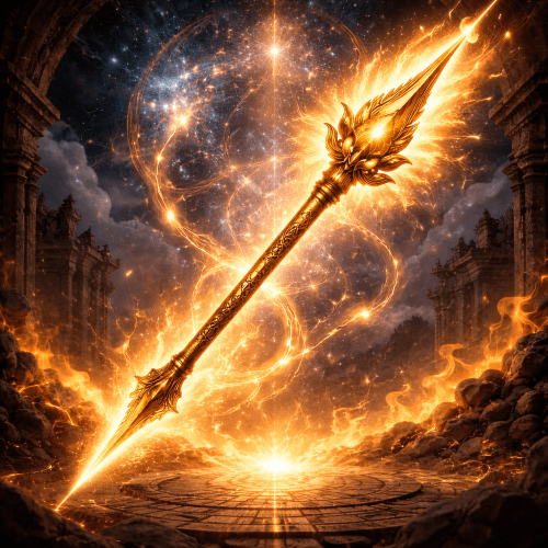 Image of the legendary divine weapon Brahmastra, symbolizing immense cosmic power and destruction.