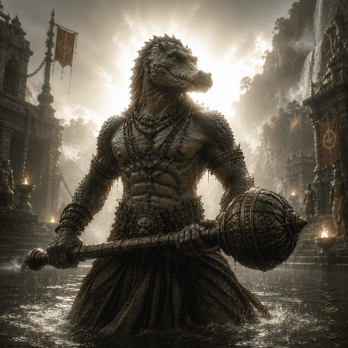 Image of the legendary son Makardhwaja, born of Hanuman, known for his valor and devotion.