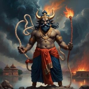 Image of Yama, the Hindu god of death and justice overseeing the afterlife.