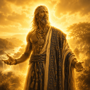 Bemba depicted as a creator god embodying strength, courage, and cultural heritage.