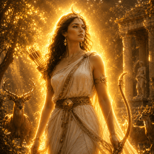 Diana : The Roman Goddess of the Hunt and Moon Diana depicted in elegant art as the Roman goddess of the hunt, moon, and nature’s wild grace.