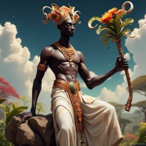 Gu depicted in mystical art as a fierce deity embodying war, protection, and ritual power.