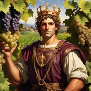 Image of the Roman god of Wine Liber standing in a vineyard