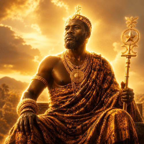 Nyankopon depicted in serene art as a radiant deity symbolizing wisdom, creation, and life-giving energy.