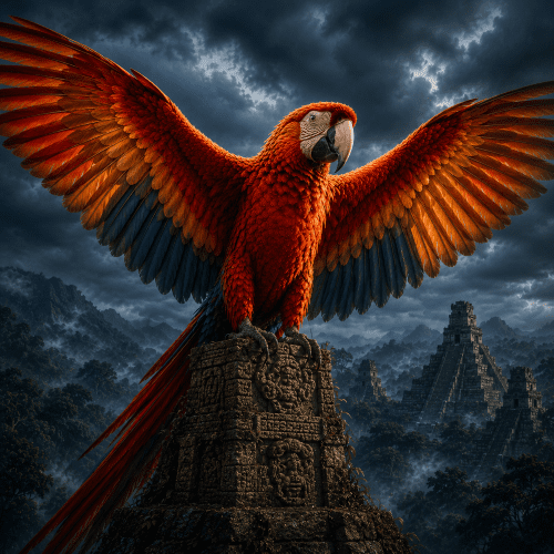 Vucub Caquix on an ancient Mayan pyramid
