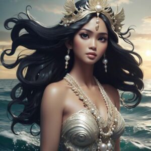 Lidagat depicted in flowing art as a serene sea deity embodying tides, guidance, and abundance.