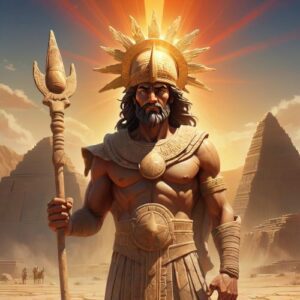 Utu depicted in radiant art as the sun god embodying light, justice, and life-giving energy.