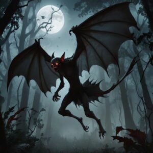 The Philippine vampire Wakwak in a dark forest at night