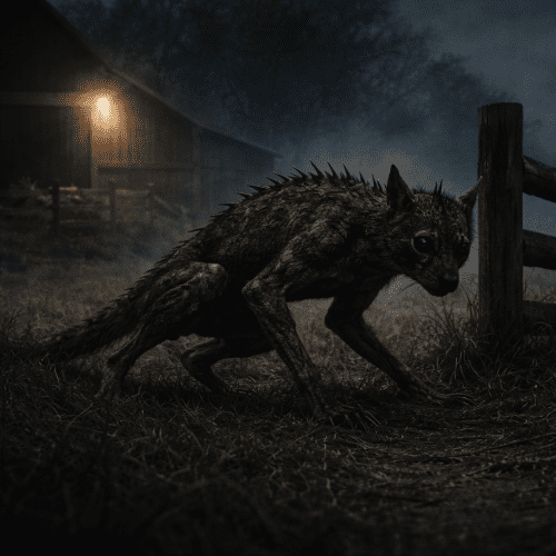 the Chupacabra, a legendary creature, attacking livestock under a moonlit sky.