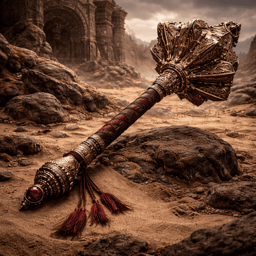 Mace of Sohrab shown in heroic mythic art as a powerful weapon symbolizing strength, valor, and epic battle.