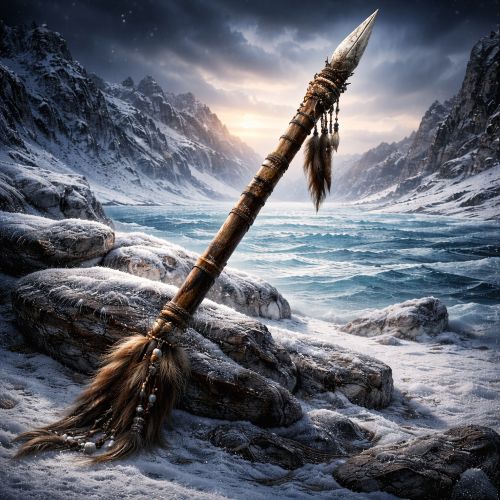 Kiviuq's Spear depicted in mythic art as a legendary spear symbolizing heroism, strength, and protection.