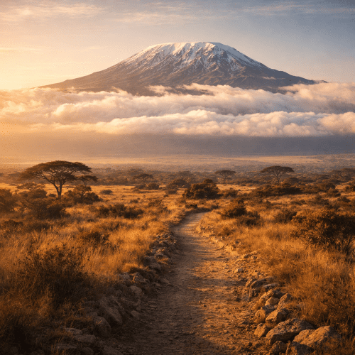 Mount Kilimanjaro as a sacred mountain symbolizing power, endurance, and spiritual ascent.
