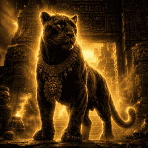 Acolnahuacatl depicted as a fierce black jaguar