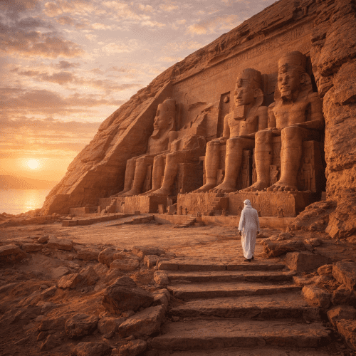 Abu Simbel: The ancient Egyptian temple complex with colossal statues of Ramses II.