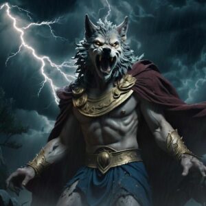 Lycaon, the Greek Werewolf, depicted as a fierce creature.
