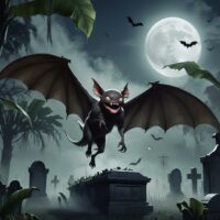 Mythlok - Bal-Bal Dark fantasy illustration of Bal-Bal hovering near a coffin in a misty graveyard.