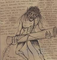 Mythlok - Bal-Bal art Art of of Bal-Bal,showing rough, textured lines and handwritten notes in the margins.