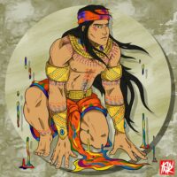 Mythlok - Barangaw modern Modern digital art of Barangaw spreading a brilliant rainbow.