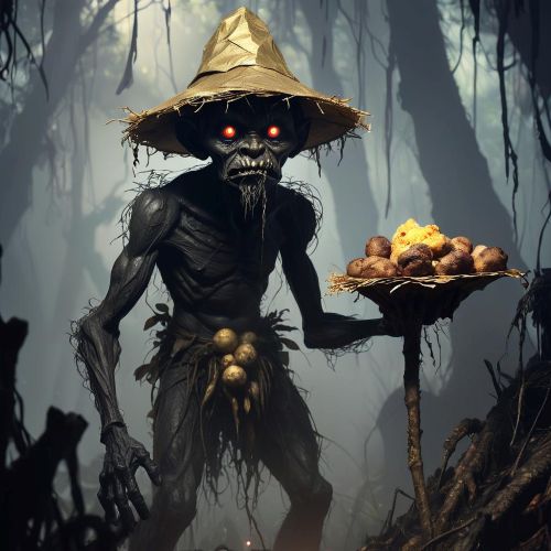 AI-generated artwork of the Black Duwende, the mythical bringer of misfortune