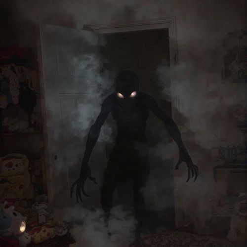 Illustration of the Boogeyman, a dark, deathly shadow looming in a dimly lit room.