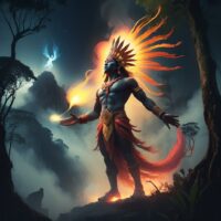 Mythlok - Bulalakaw Mythical fire bird Bulalakaw radiating bright orange and red light