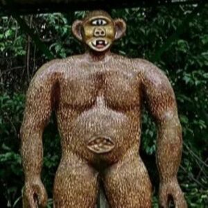 Mythlok - Mapinguari real_ Illustration of Mapinguari, the legendary Brazilian Bigfoot, standing in a dense rainforest