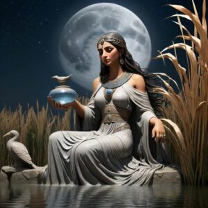 Elegant image of Ningal, the Moon Goddess, bathed in soft lunar light and celestial glow.