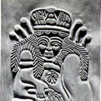 http://earthstation1.simplenet.com Stone carving of Ninhursag, depicted with a crown and traditional Sumerian motifs.