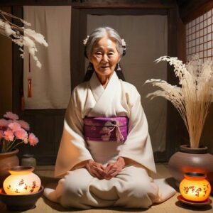 Traditional Korean portrayal of Samsin Halmeoni offering blessings for safe birth and healthy children