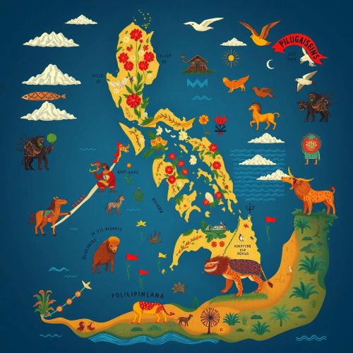 Map pf Philippines showcasing various Filipino Mythology legends