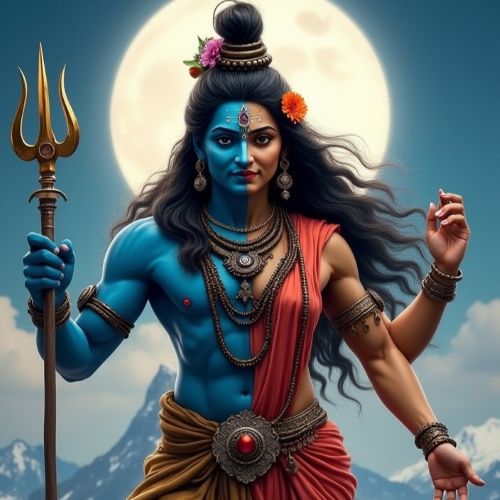 Ardhanarishwar standing in the Himalayas