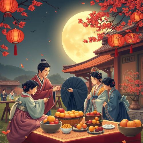 The Korean festival Chuseok celebration under a full harvest moon