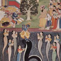 Mythlok - Kaliya Naag traditional A traditional style Painting of Krishna dancing on the head of Kaliya Naag