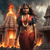 Mythlok - Kannaki Amman Kannaki Amman standing in front of a burning city