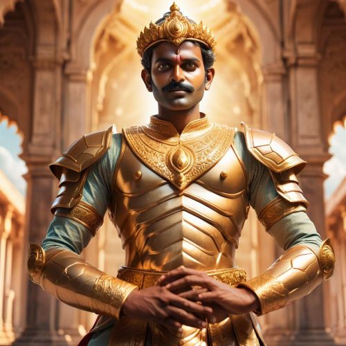 King Mahabali dressed in golden armour