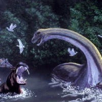 Mythlok - Mokele-Mbembe Painting Painting the African Loch Ness Monster, Mokele-Mbembe