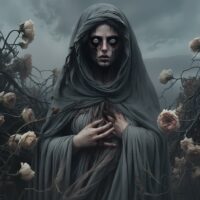 Mythlok - Oizys Oizys, the Greek goddess of misery appearing as a shadowy, veiled female figure