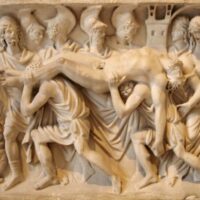 Mythlok - Oizys wall carving Greek goddess Oizys in marble wall carving