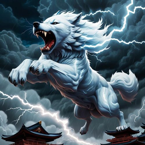 Illustration of Raijū, the thunder beast from Japanese mythology