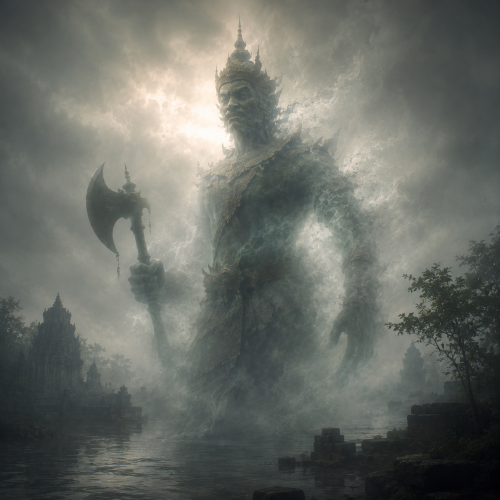 illustration of Ream Eyso, the Cambodian thunder god.