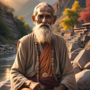 Rishi Gautama seated in a forest hermitage