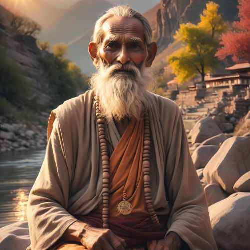 Rishi Gautama seated in a forest hermitage