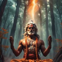 Mythlok - Rishi Vishwamitra Vishvamitra, The Indian Warrior Sage meditating in a forest