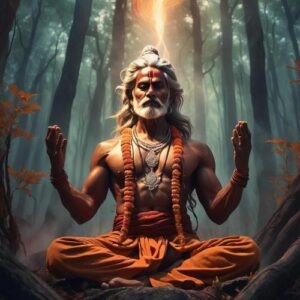 Vishvamitra, The Indian Warrior Sage meditating in a forest