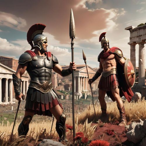 An image showing Ares vs Mars on a bloody battlefield